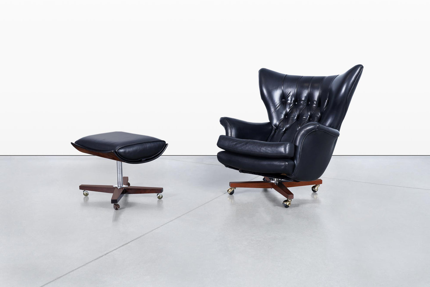 Vintage Leather Swivel Lounge Chair and Ottoman by G-Plan