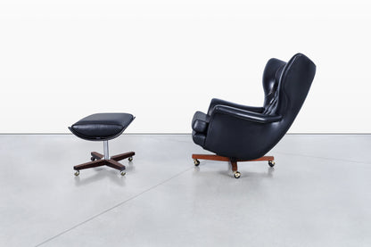 Vintage Leather Swivel Lounge Chair and Ottoman by G-Plan
