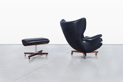 Vintage Leather Swivel Lounge Chair and Ottoman by G-Plan