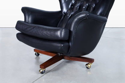 Vintage Leather Swivel Lounge Chair and Ottoman by G-Plan