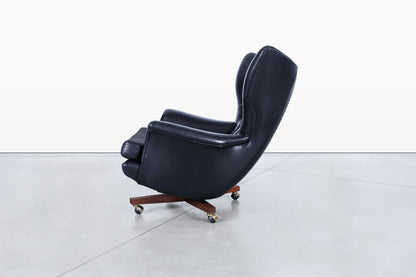 Vintage Leather Swivel Lounge Chair and Ottoman by G-Plan