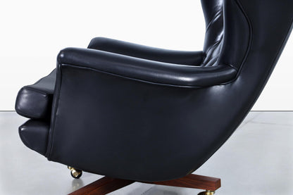Vintage Leather Swivel Lounge Chair and Ottoman by G-Plan