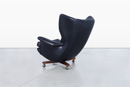 Vintage Leather Swivel Lounge Chair and Ottoman by G-Plan