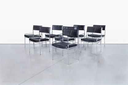 Vintage Leather and Chrome Dining Chairs by Georg Petersens