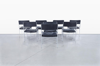 Vintage Leather and Chrome Dining Chairs by Georg Petersens