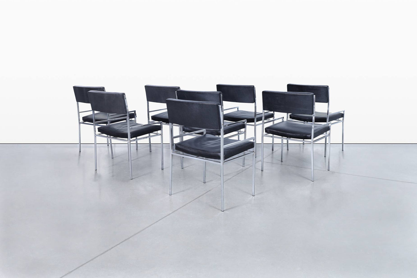 Vintage Leather and Chrome Dining Chairs by Georg Petersens