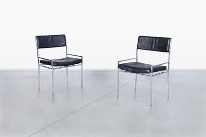 Vintage Leather and Chrome Dining Chairs by Georg Petersens