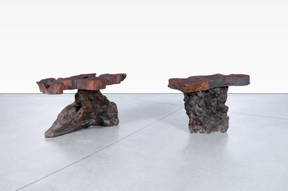 Vintage Live Edge Redwood Burl Side Tables