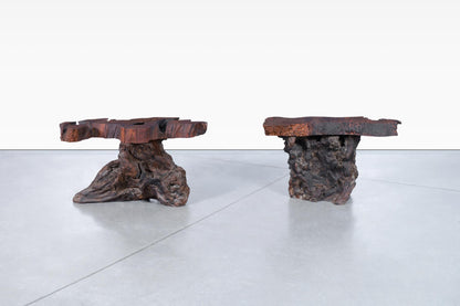 Vintage Live Edge Redwood Burl Side Tables