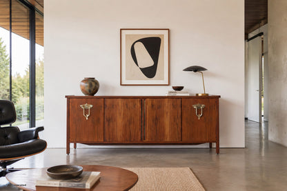 Vintage Walnut Tambour Door Credenza by Bert England for John Widdicomb