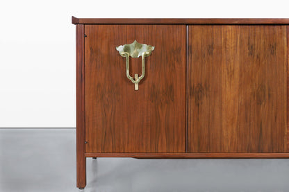 Vintage Walnut Tambour Door Credenza by Bert England for John Widdicomb