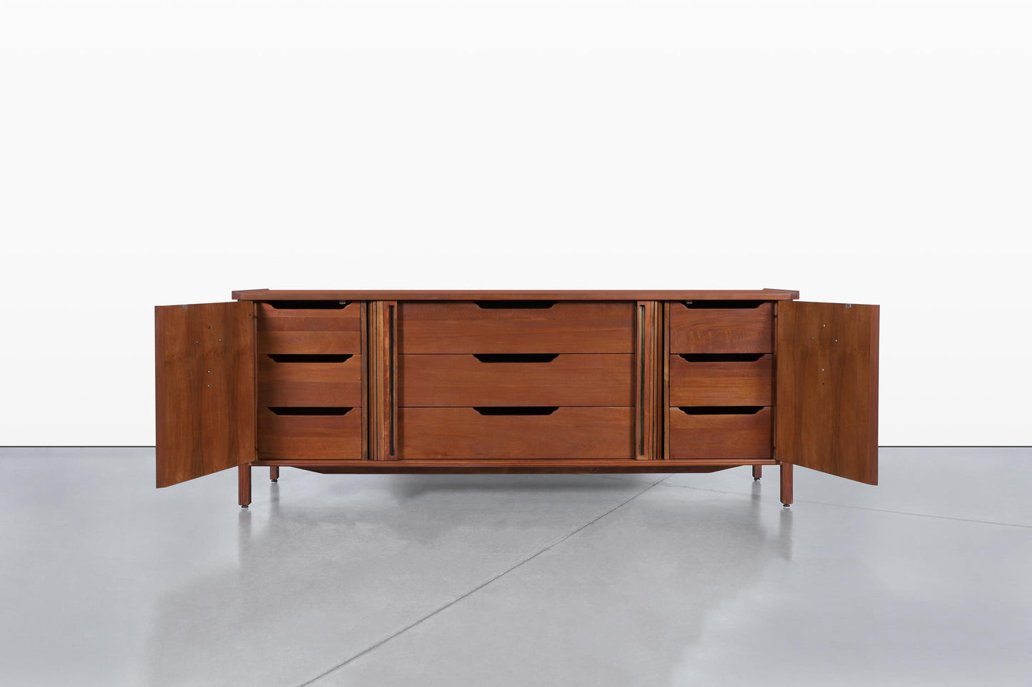 Vintage Walnut Tambour Door Credenza by Bert England for John Widdicomb