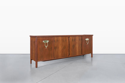 Vintage Walnut Tambour Door Credenza by Bert England for John Widdicomb