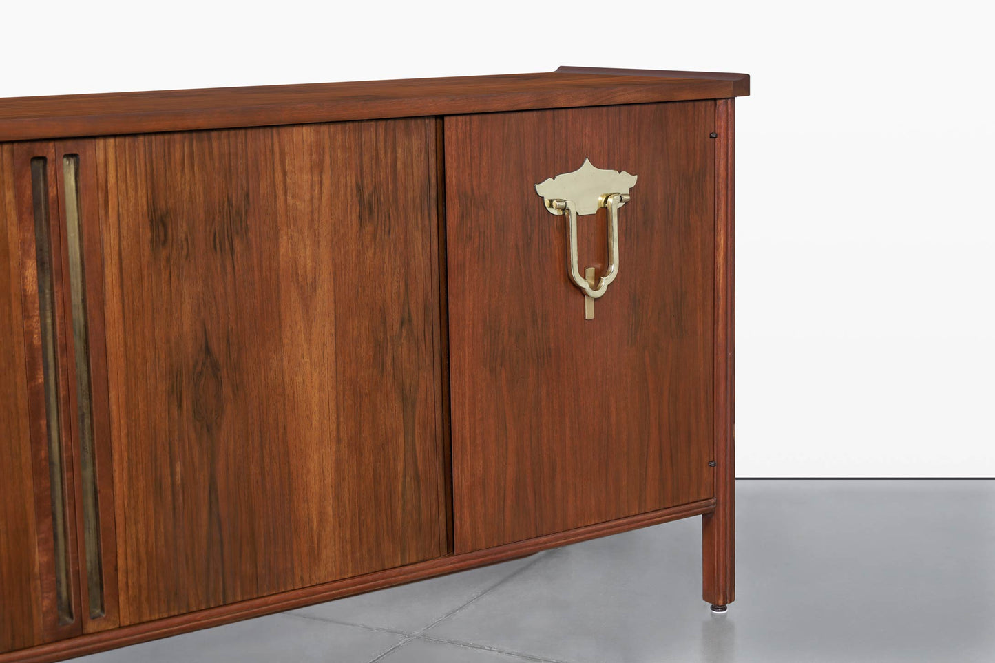 Vintage Walnut Tambour Door Credenza by Bert England for John Widdicomb
