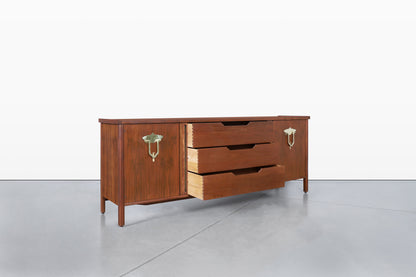 Vintage Walnut Tambour Door Credenza by Bert England for John Widdicomb