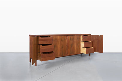 Vintage Walnut Tambour Door Credenza by Bert England for John Widdicomb