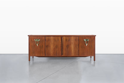 Vintage Walnut Tambour Door Credenza by Bert England for John Widdicomb