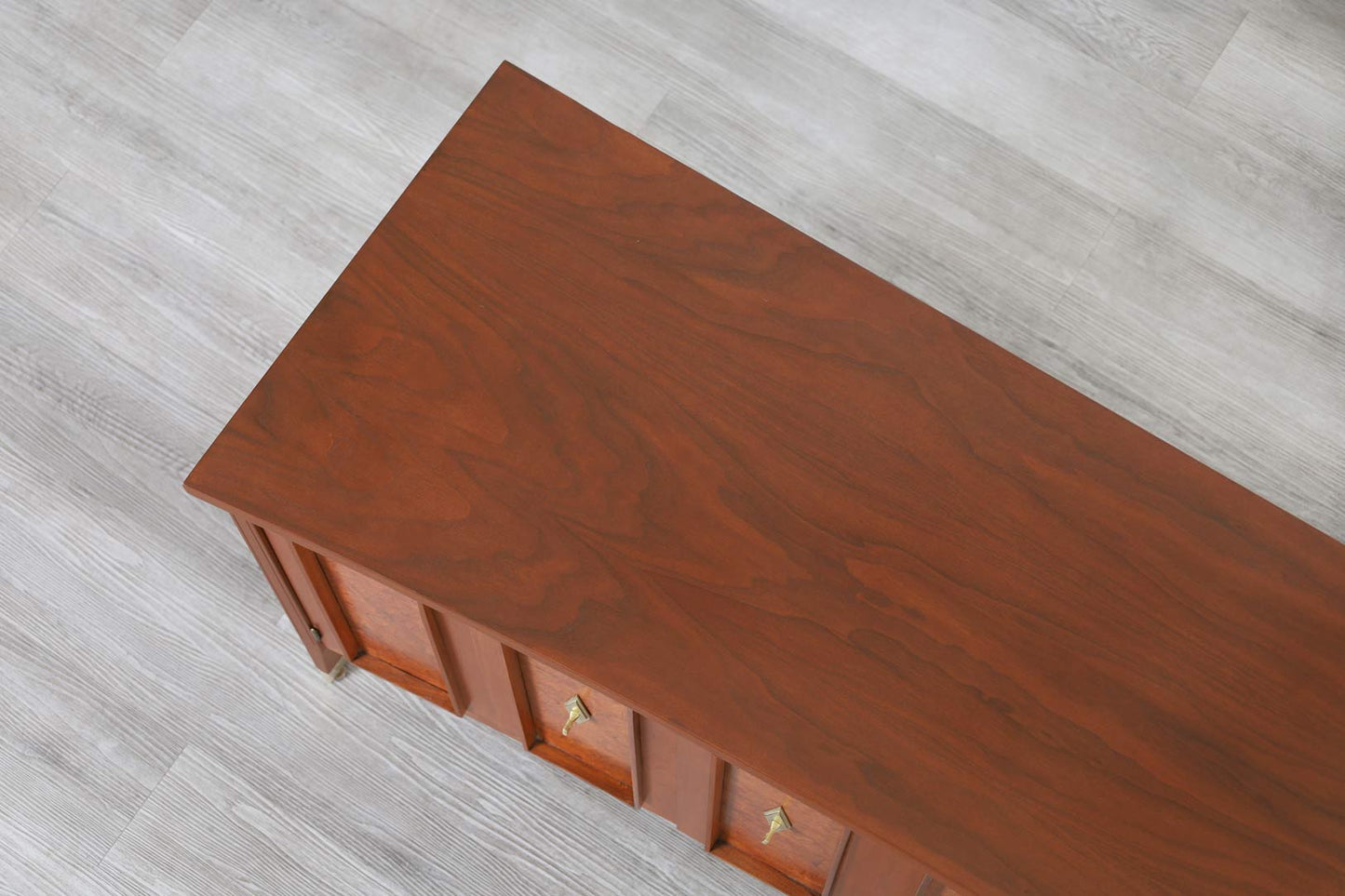 Vintage Walnut and Burl Wood Curved Credenza