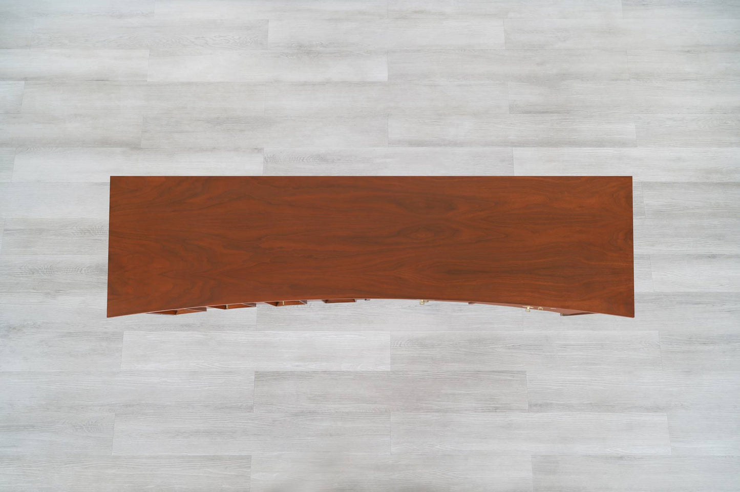 Vintage Walnut and Burl Wood Curved Credenza