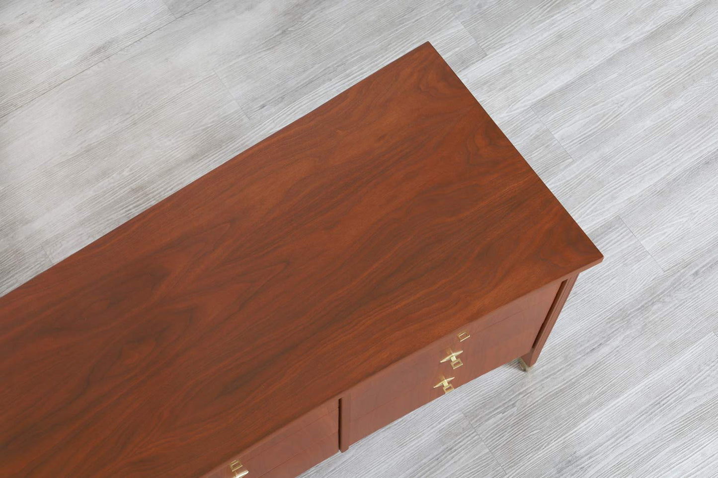 Vintage Walnut and Burl Wood Curved Credenza